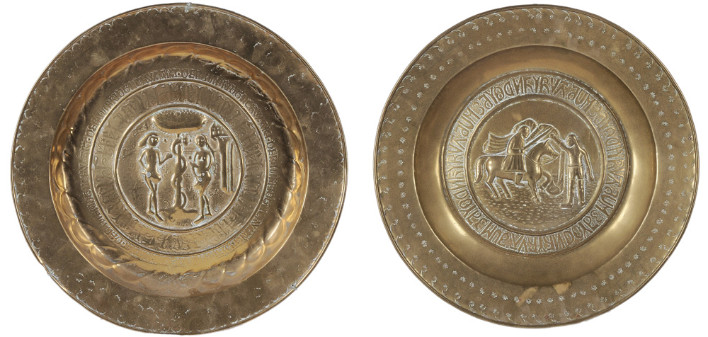 Two German Brass Alms Basins Nuremburg  119321
