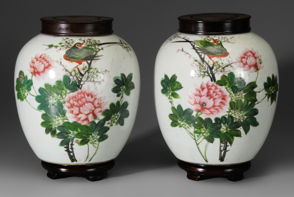 Pair Floral and Bird Decorated 119323