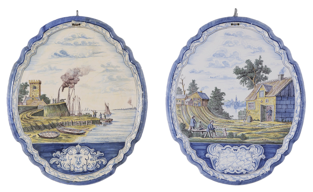 Pair Large Polychromed Delft Plaqu