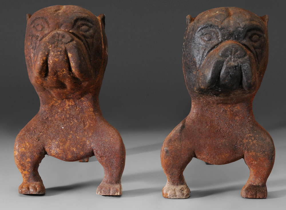 Pair Cast Iron Bulldog Andirons 119351