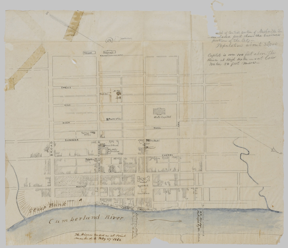 Civil War Manuscript Map of Nashville,