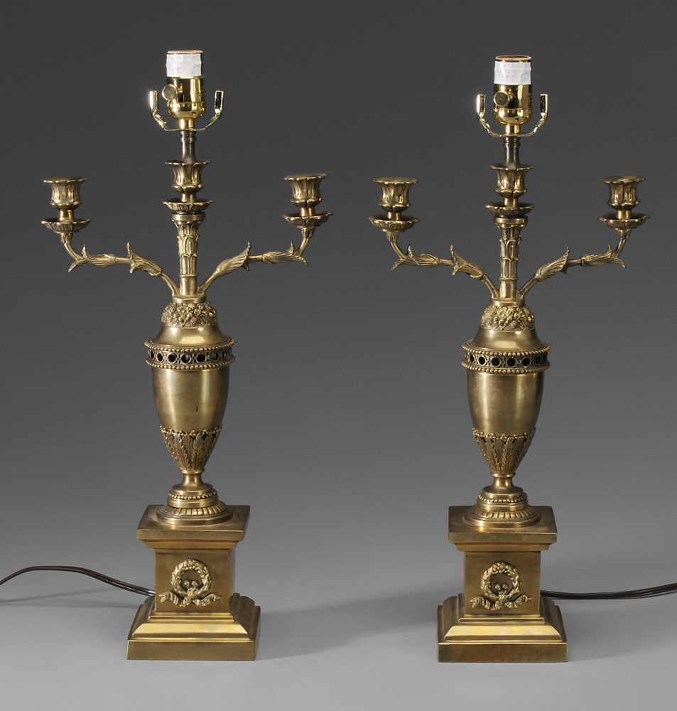 Pair Louis XVI Style Bronze Lamps