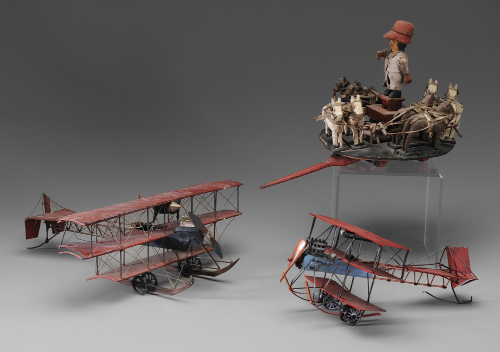 Two Model Airplanes Folk Art Toy 1193e7