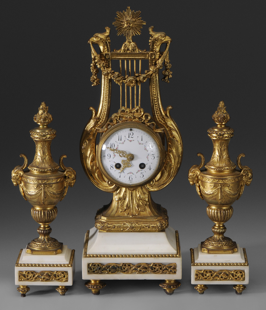 Empire Style Gilt Bronze, Marble Clock