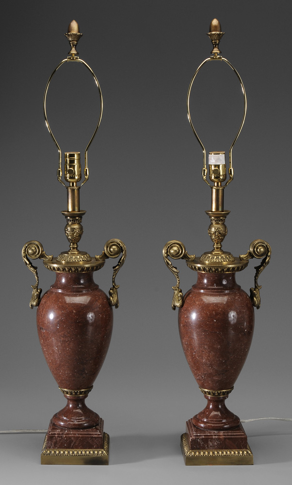 Pair Empire Style Red Marble Lamps