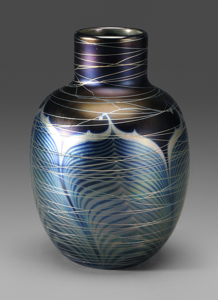 Art Glass Vase iridescent blue and gold