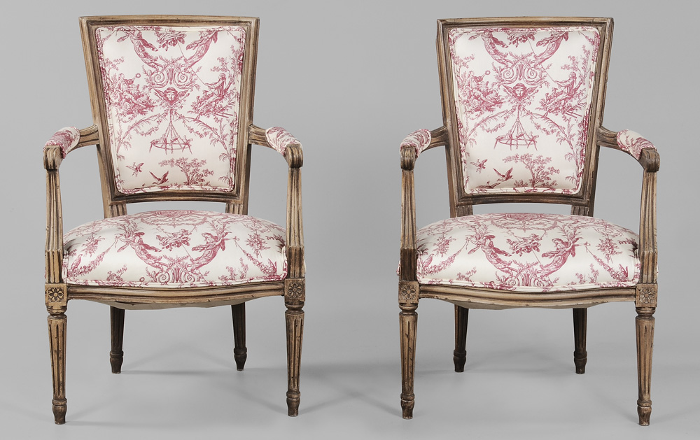 Pair Louis XVI Style Chintz Upholstered 1194e4
