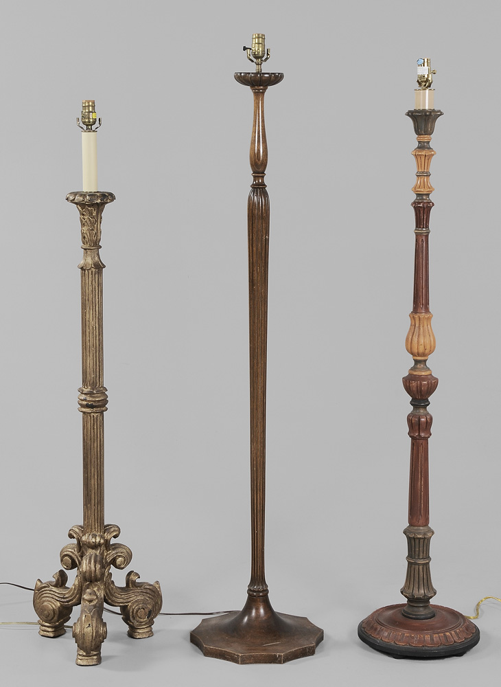 Three Wooden Floor Lamps one carved 1194e6