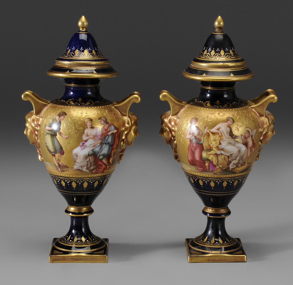 Pair Royal Vienna Style Miniature Urns