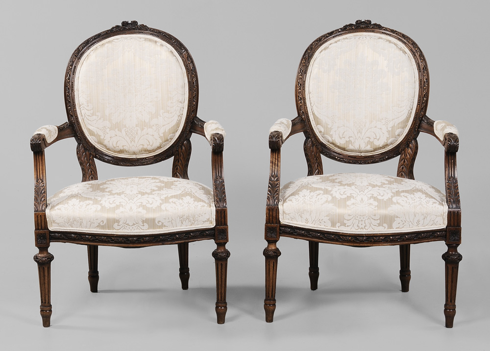 Pair Louis XVI Style Damask Upholstered 119507