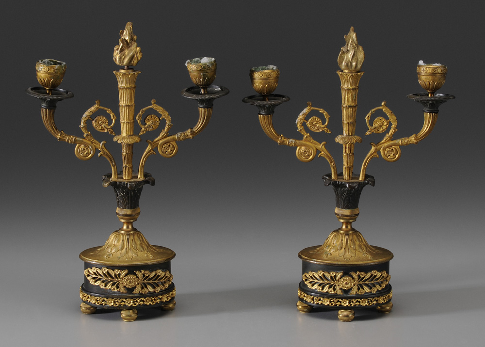 Pair Gilt Bronze Empire Style Candelabra