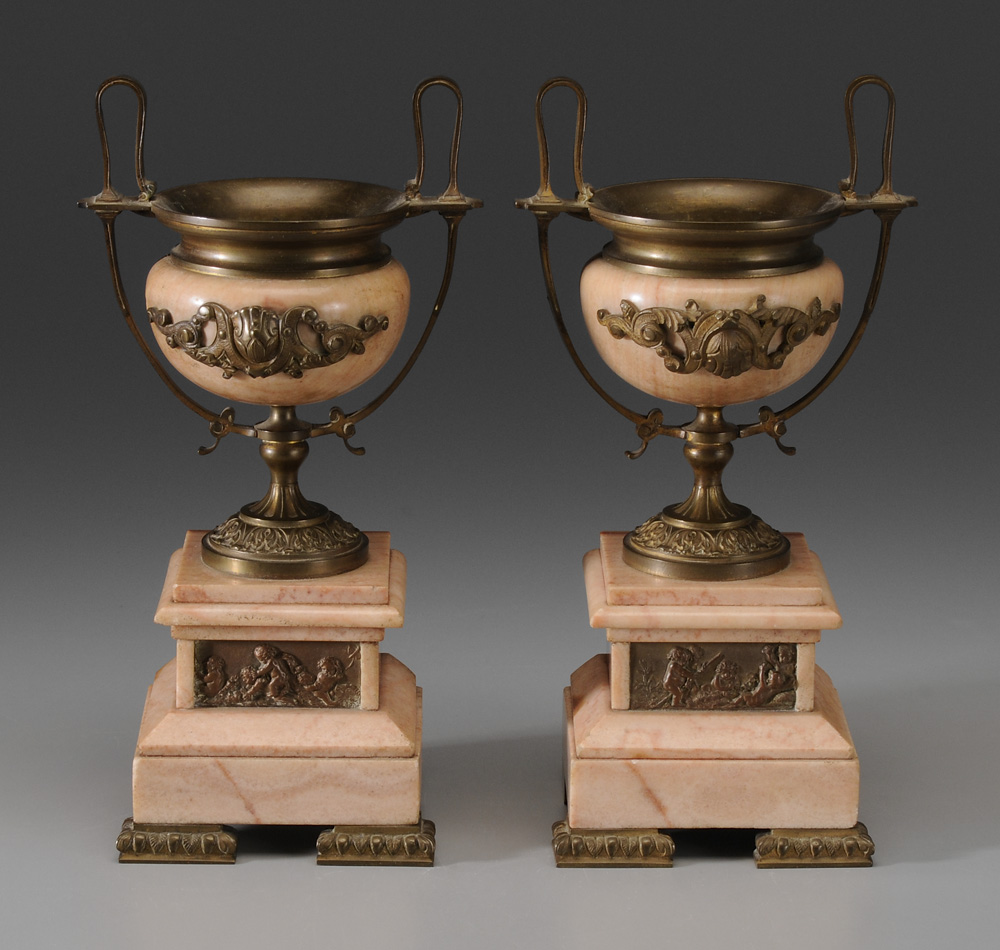 Pair Gilt Marble Urns Continental,