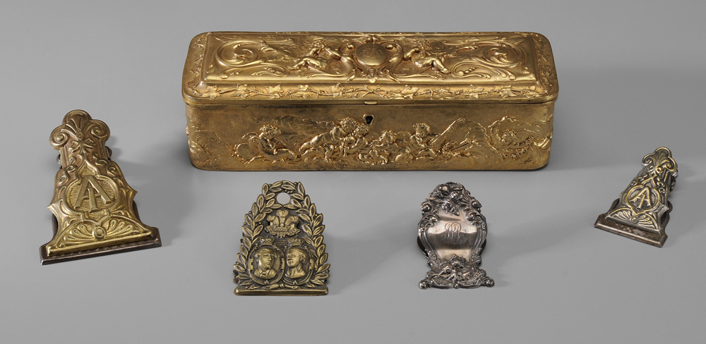 Gilt Bronze Jewelry Box, Four Brass