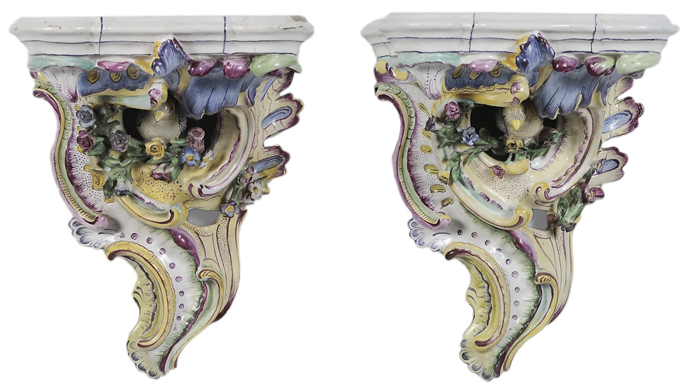 Pair Majolica Wall Brackets French  1195a5