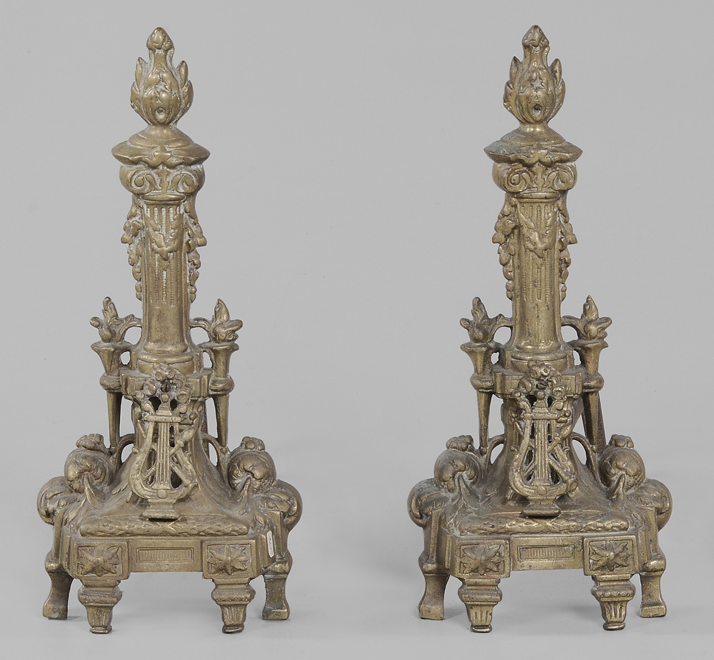 Pair Louis XVI Style Bronze Andirons