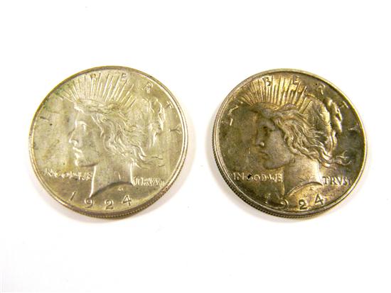 COINS: Lot of two 1924 Peace Silver