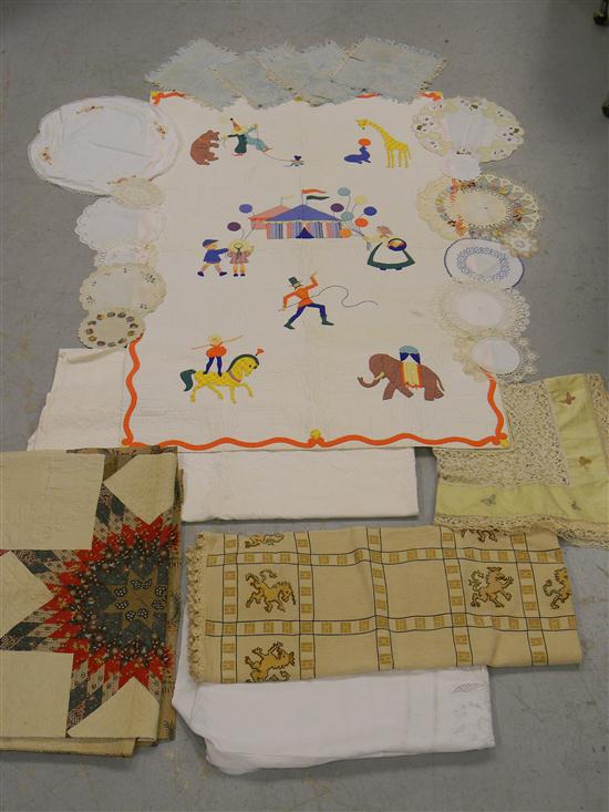 Assortment of linens including: