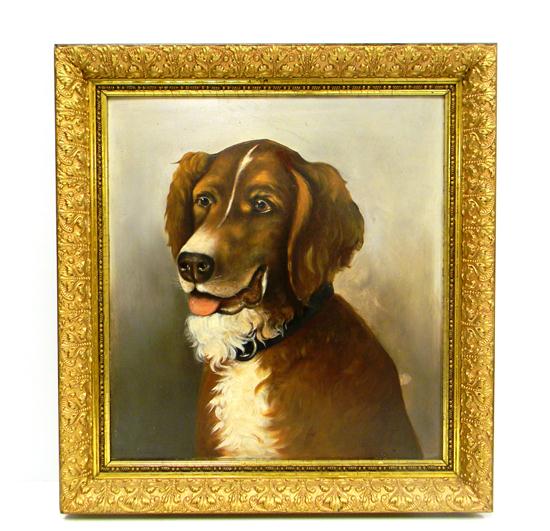 Oil on board of a dog  possibly