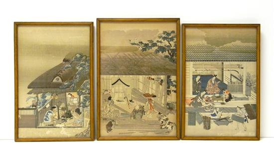 Three Japanese color woodblock