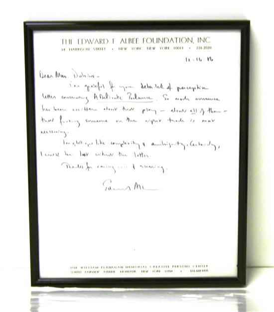 Framed handwritten letter from