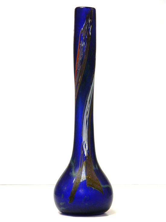 Modern glass vase with long neck  signed