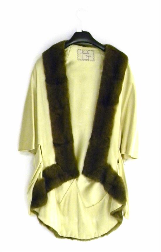 Silk womens wrap with fur trim  by