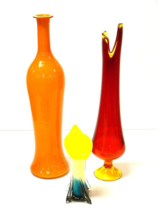 Three pieces of 20th C. art glass: one