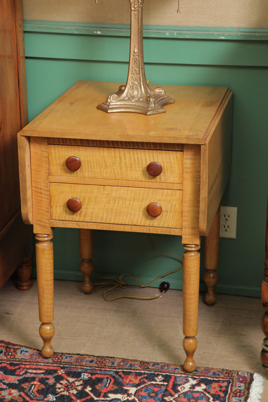 TWO DRAWER DROP LEAF STAND. Curly