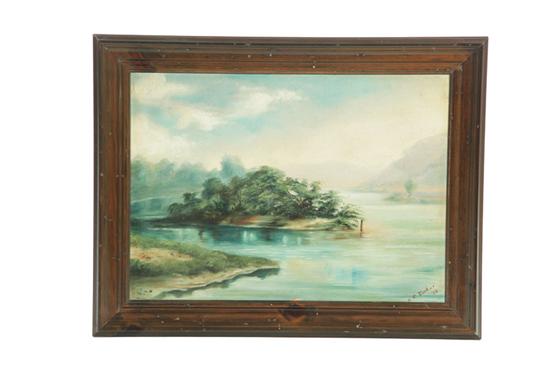 OIL ON BOARD. Landscape with a