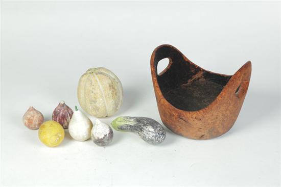 BURL BOWL WITH STONE FRUIT.  American