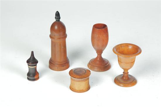 FIVE TREEN ITEMS.  American  late