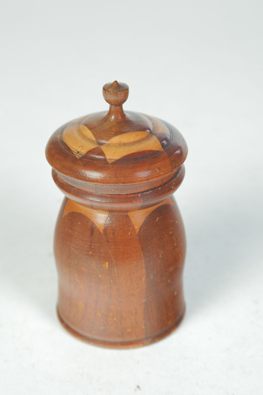 TWO TREEN JARS.  Wood  early-mid