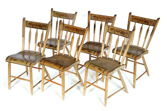 SET OF SIX DECORATED SIDE CHAIRS.