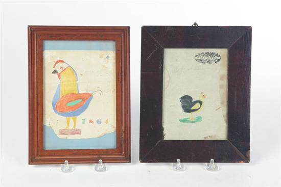 TWO FOLK ART PAINTINGS OF ROOSTERS  12141a