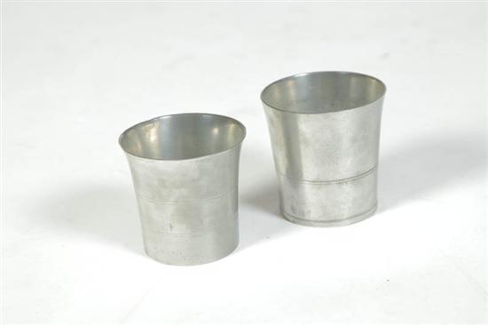 TWO PEWTER BEAKERS.  American 