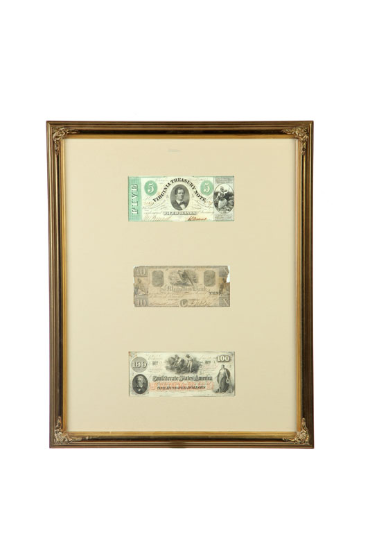 FRAMED DISPLAY OF CONFEDERATE CURRENCY  1214a6