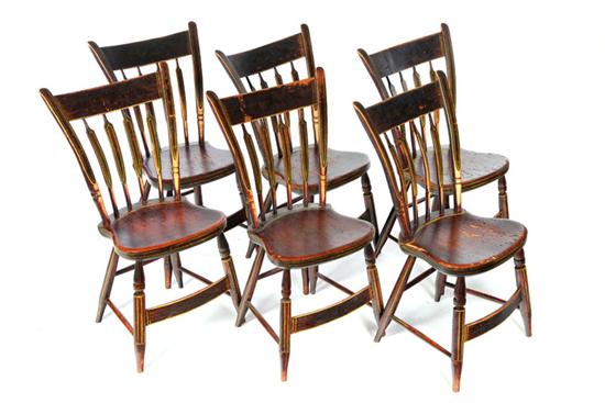 SET OF SIX DECORATED SIDE CHAIRS.