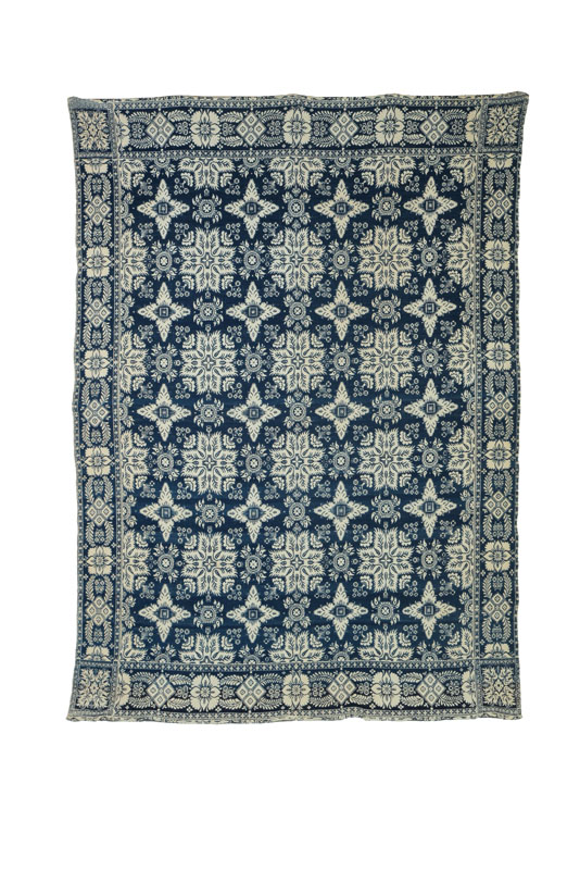 JACQUARD COVERLET.  American  1830-1860