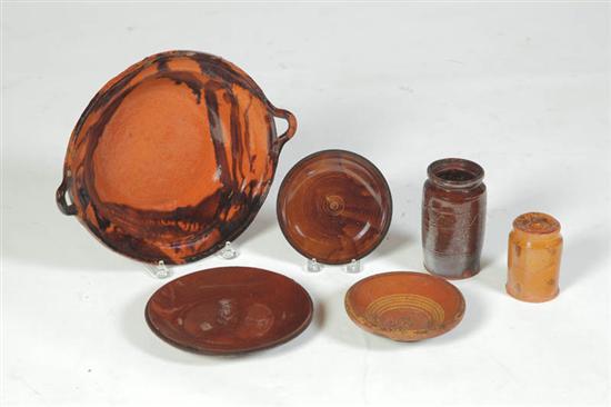 SIX PIECES OF REDWARE.  Probably