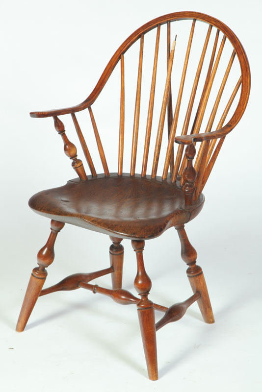 TWO BRACE- BACK WINDSOR ARMCHAIRS.