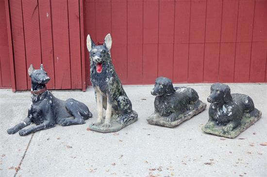 FOUR DOG STATUES.  American  early 20th