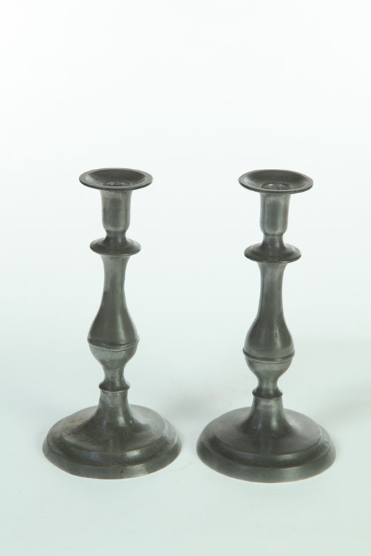 PAIR OF PEWTER CANDLESTICKS.  Flagg