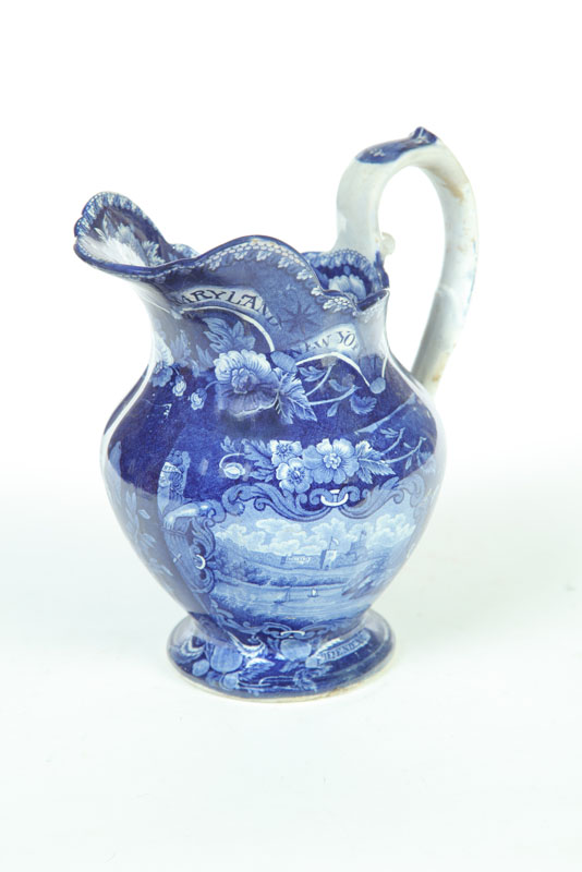 HISTORICAL BLUE STAFFORDSHIRE PITCHER  12171a