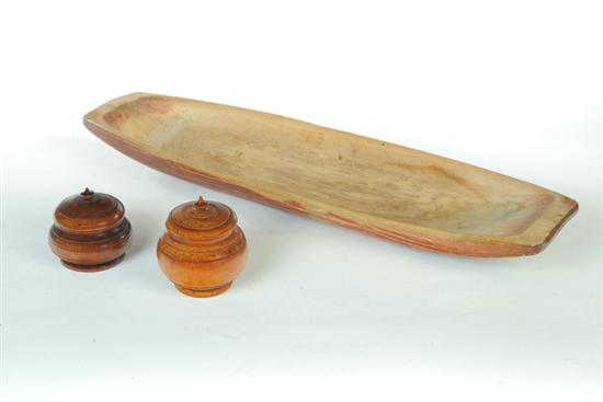 THREE PIECES OF WOODENWARE.  Late