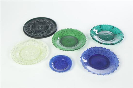 SIX PIECES OF LACY GLASS.  American