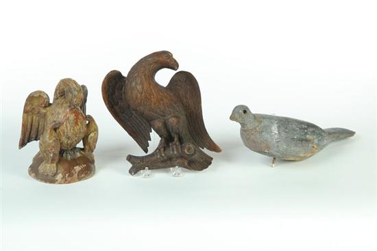 THREE CARVED BIRDS.  American and