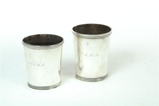 TWO SILVER BEAKERS OR JULEP CUPS.