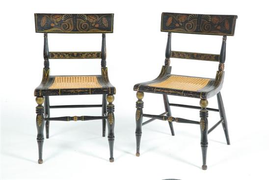 PAIR OF DECORATED SIDE CHAIRS.