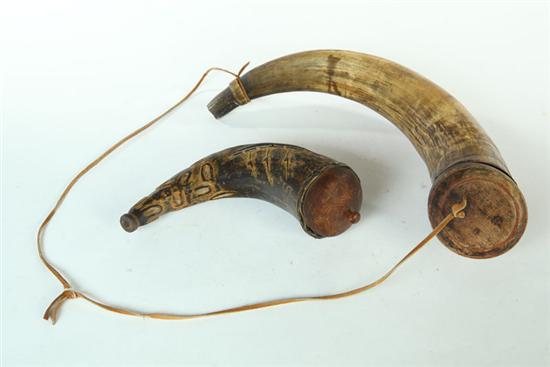 TWO POWDER HORNS.  Probably American