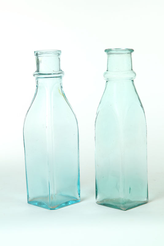 TWO BLOWN MOLDED PICKLE BOTTLES.